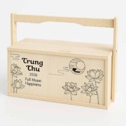 Hộp Gỗ Trung Thu Họa Tiết Sen Trăng