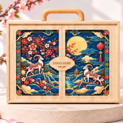 Hộp gỗ quà Tết 2027 Song Dương Vọng Nguyệt